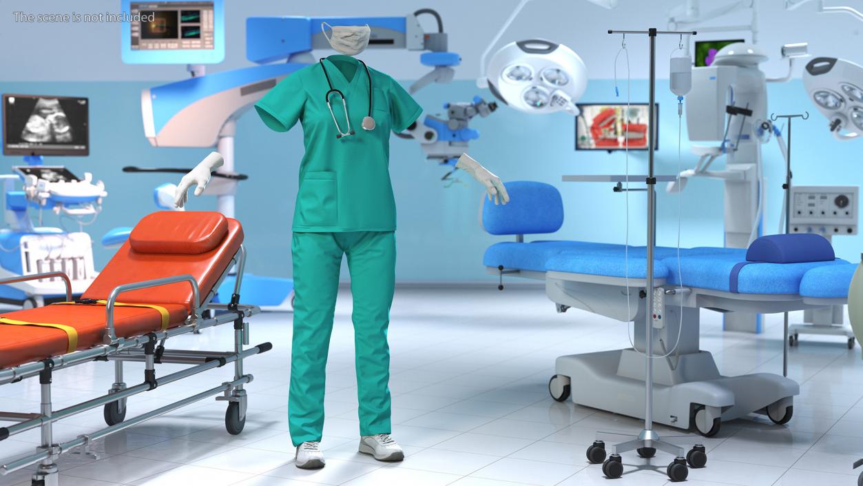 3D Green Medical Female Uniform model