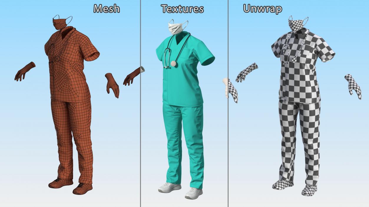 3D Green Medical Female Uniform model