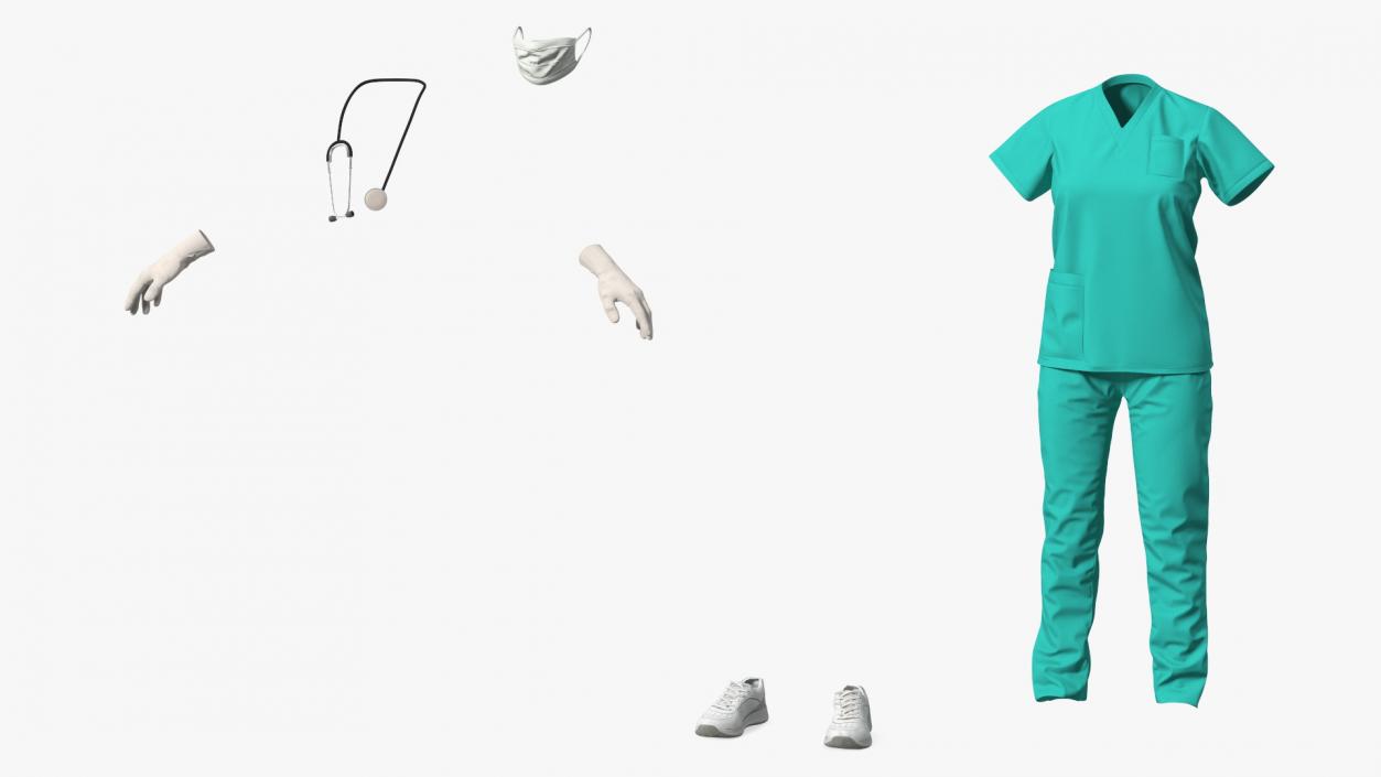 3D Green Medical Female Uniform model