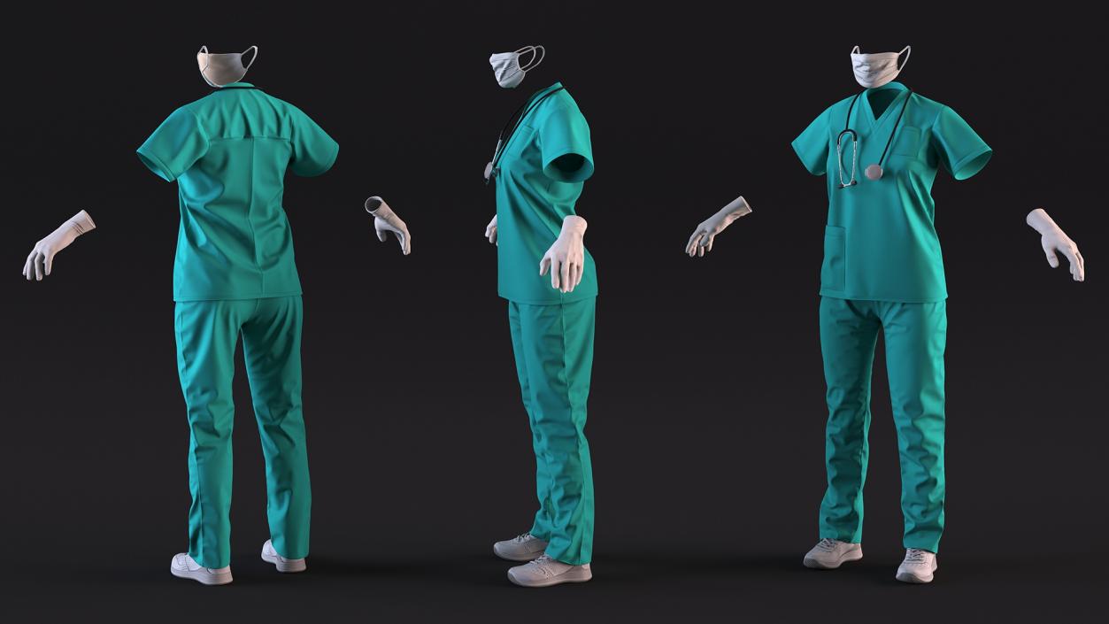 3D Green Medical Female Uniform model