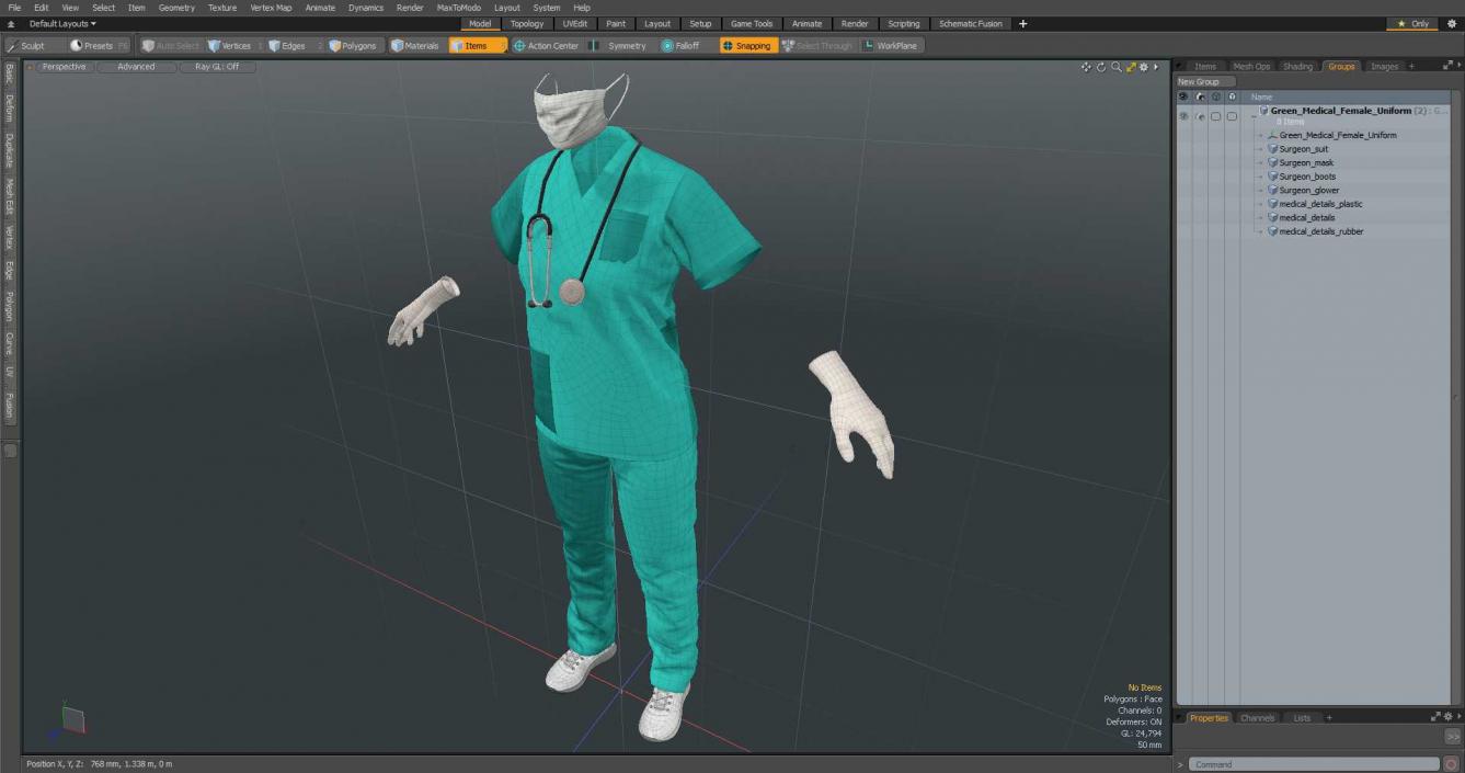 3D Green Medical Female Uniform model