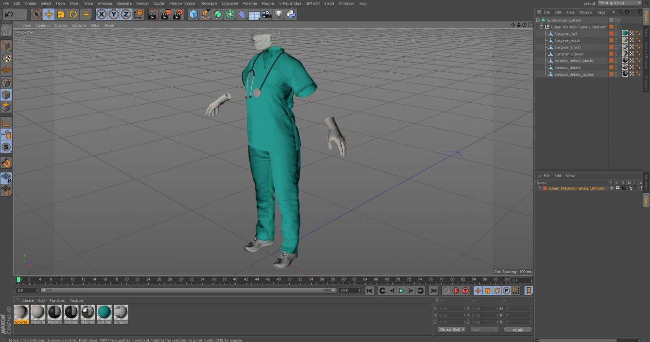 3D Green Medical Female Uniform model