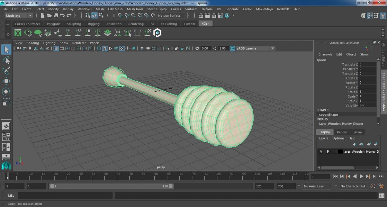 Wooden Honey Dipper 3D model