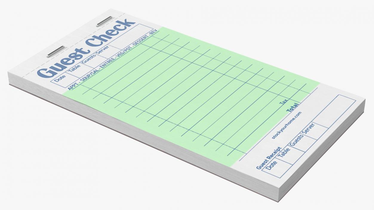 Blank Guest Check Book 3D