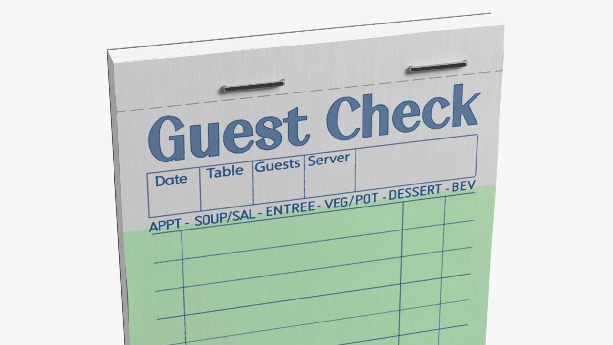 Blank Guest Check Book 3D