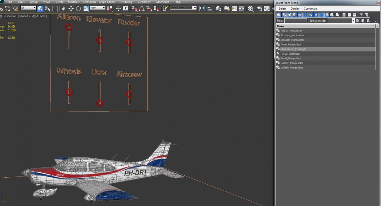 Light Aircraft Piper PA-28-161 Warrior III Rigged 3D model