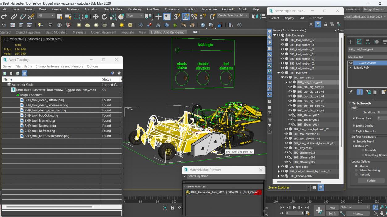 3D Farm Beet Harvester Tool Yellow Rigged model