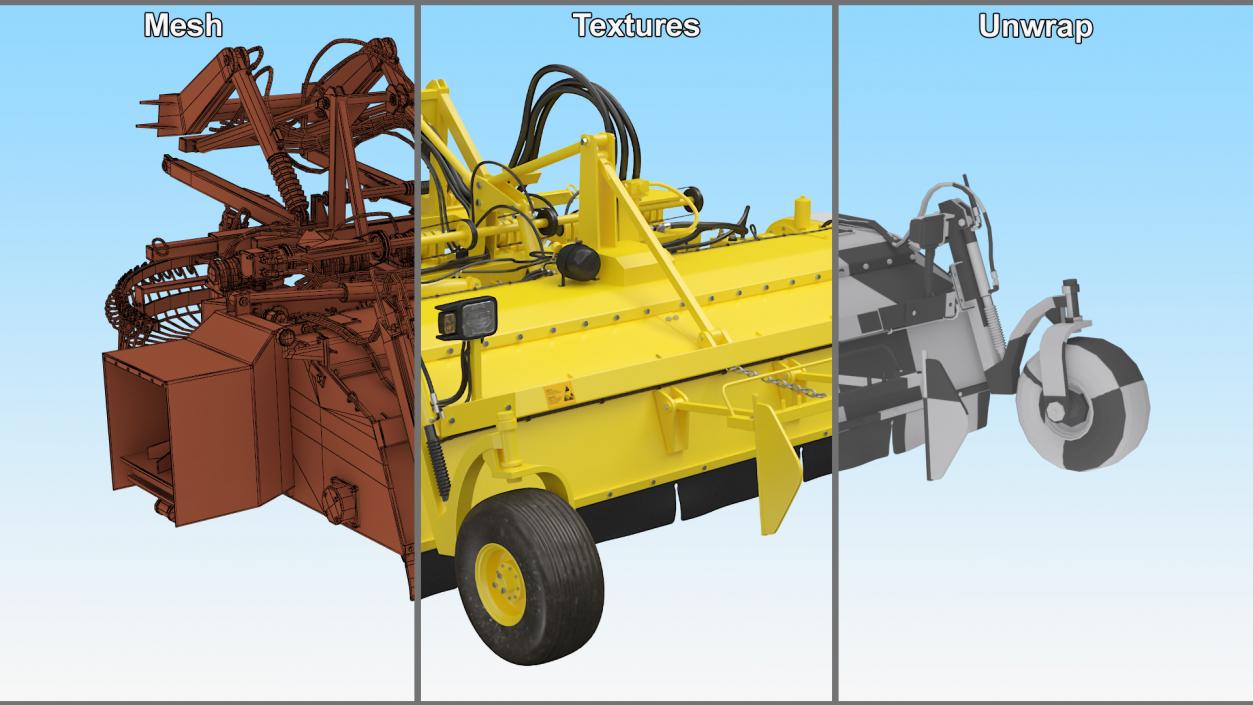 3D Farm Beet Harvester Tool Yellow Rigged model