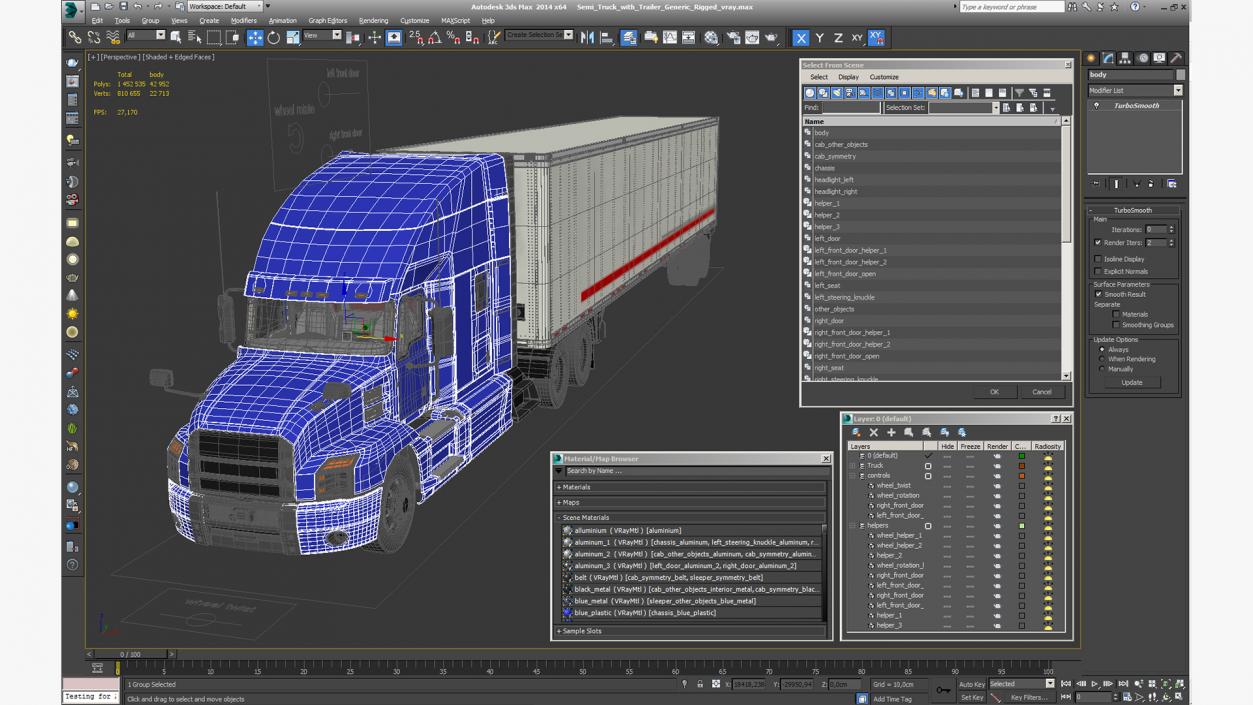 3D Semi Truck with Trailer Generic Rigged model