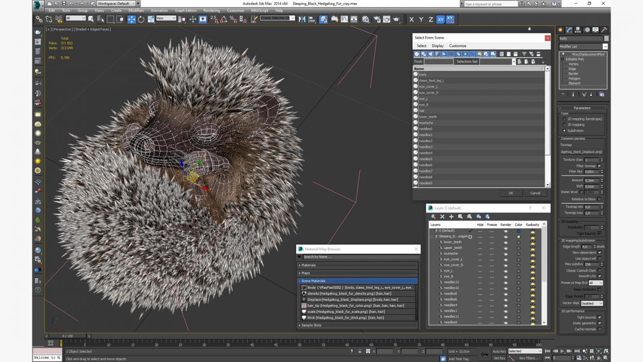 Sleeping Black Hedgehog Fur 3D