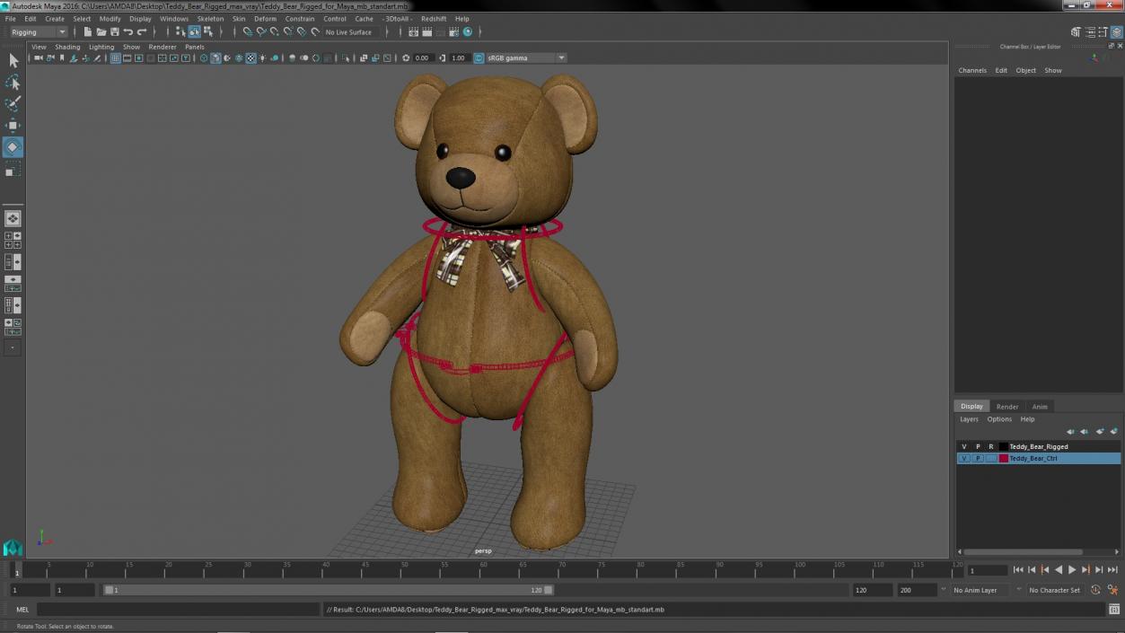 3D Teddy Bear Rigged for Maya