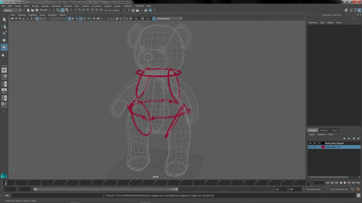 3D Teddy Bear Rigged for Maya