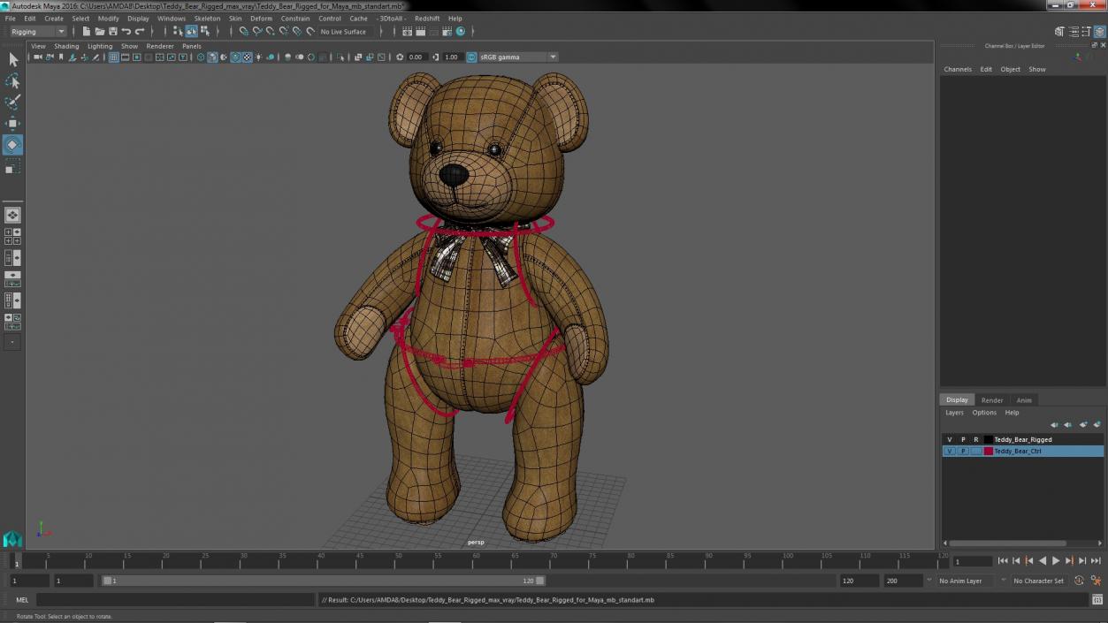 3D Teddy Bear Rigged for Maya