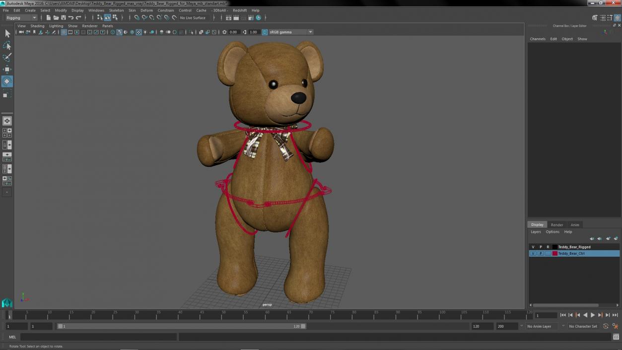 3D Teddy Bear Rigged for Maya