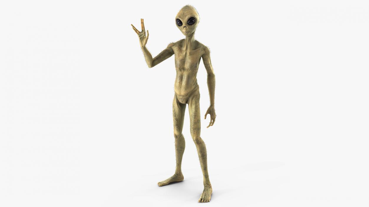 3D Humanoid Alien Creature Greeting Pose Fur