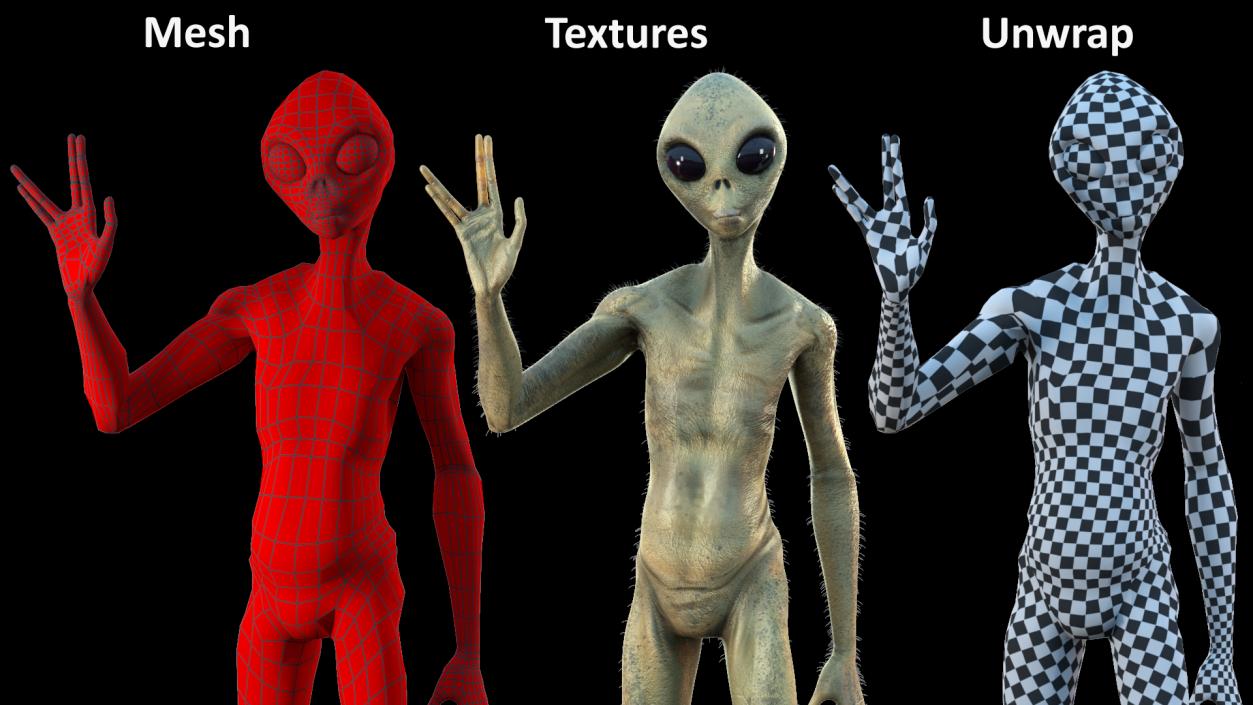 3D Humanoid Alien Creature Greeting Pose Fur