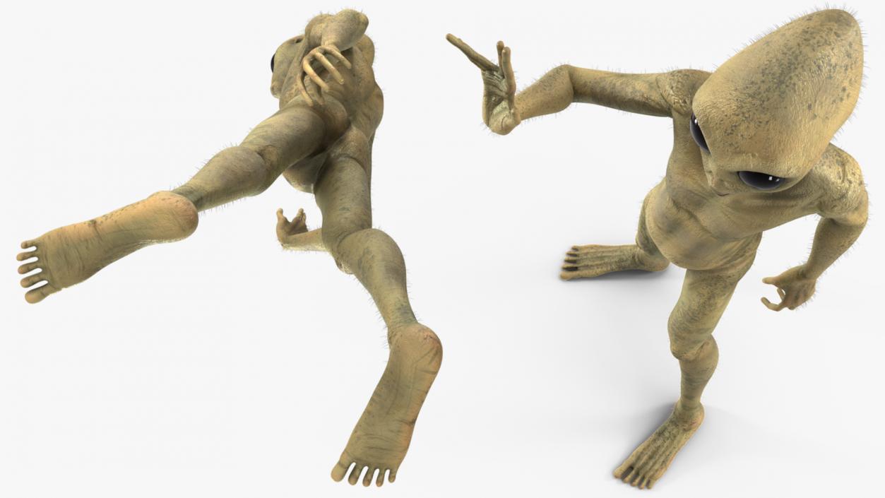 3D Humanoid Alien Creature Greeting Pose Fur