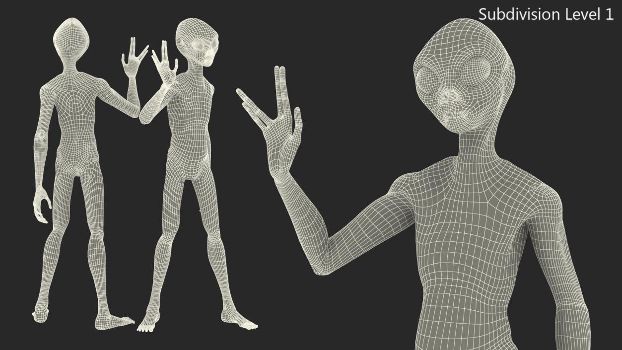 3D Humanoid Alien Creature Greeting Pose Fur