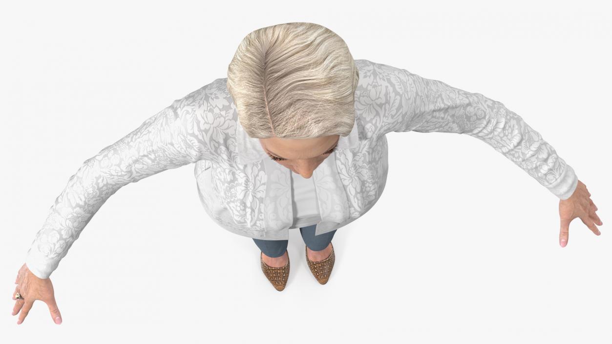 Elderly Lady in Casual Clothes T Pose 3D