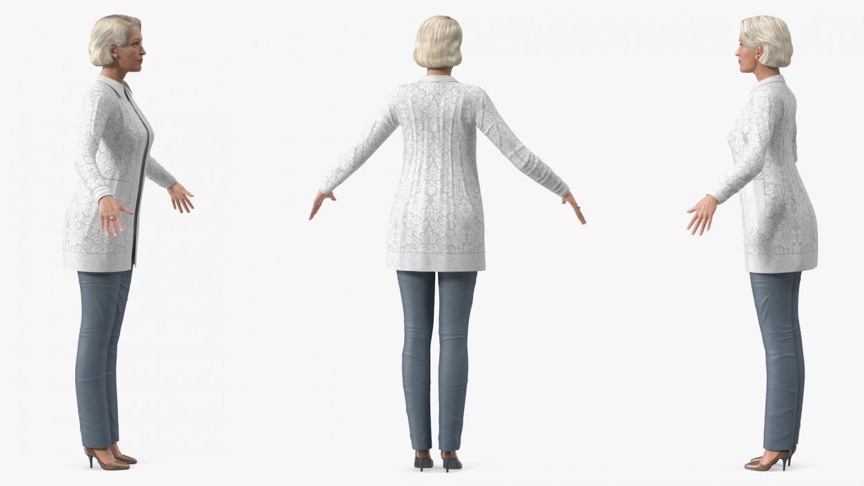 Elderly Lady in Casual Clothes T Pose 3D