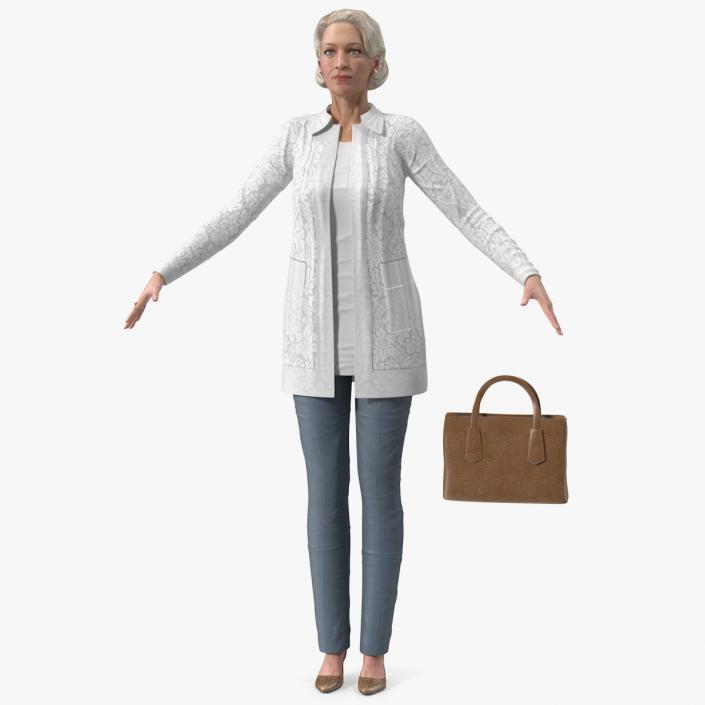 Elderly Lady in Casual Clothes T Pose 3D