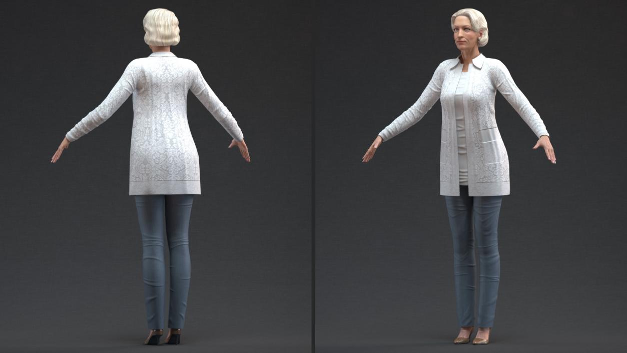 Elderly Lady in Casual Clothes T Pose 3D