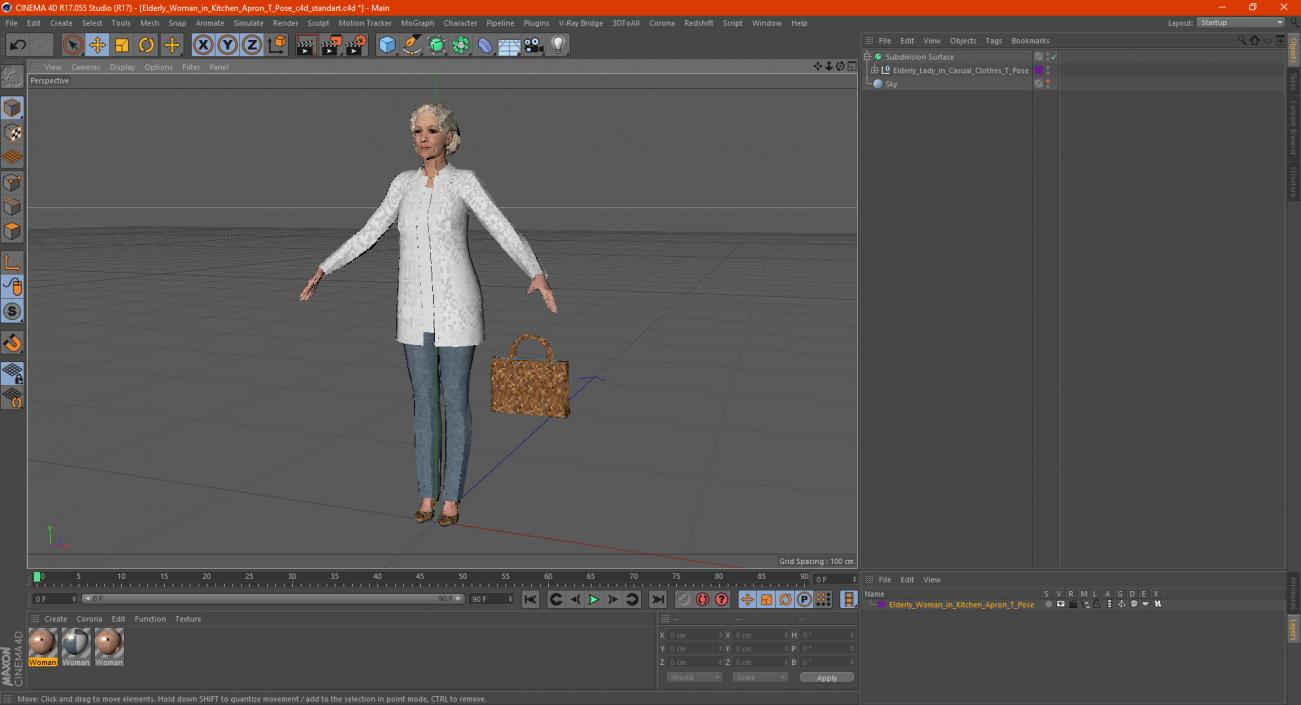 Elderly Lady in Casual Clothes T Pose 3D