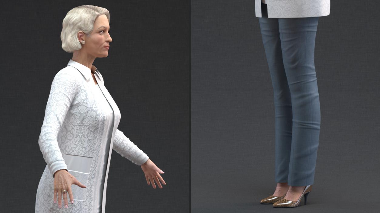 Elderly Lady in Casual Clothes T Pose 3D