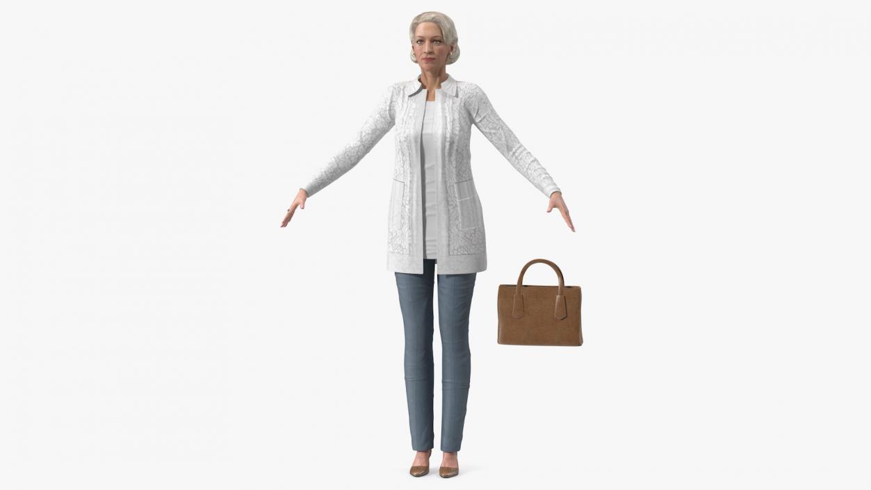 Elderly Lady in Casual Clothes T Pose 3D