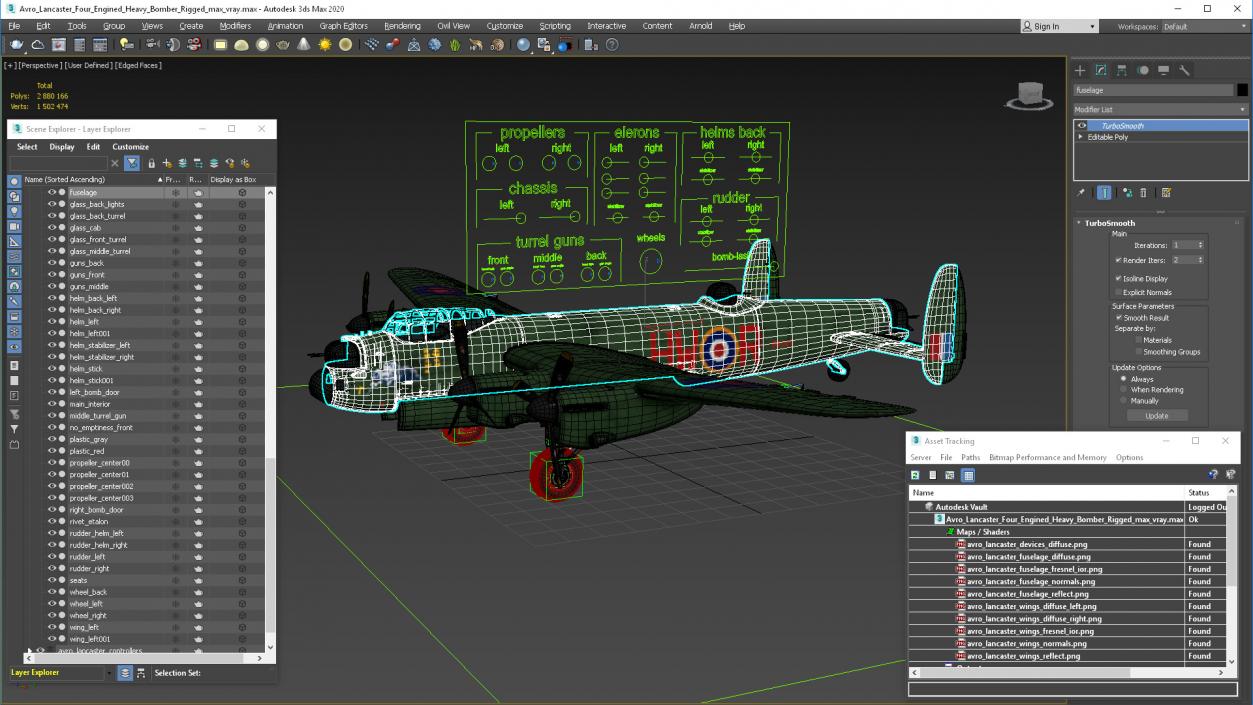 Avro Lancaster Four Engined Heavy Bomber Rigged 3D