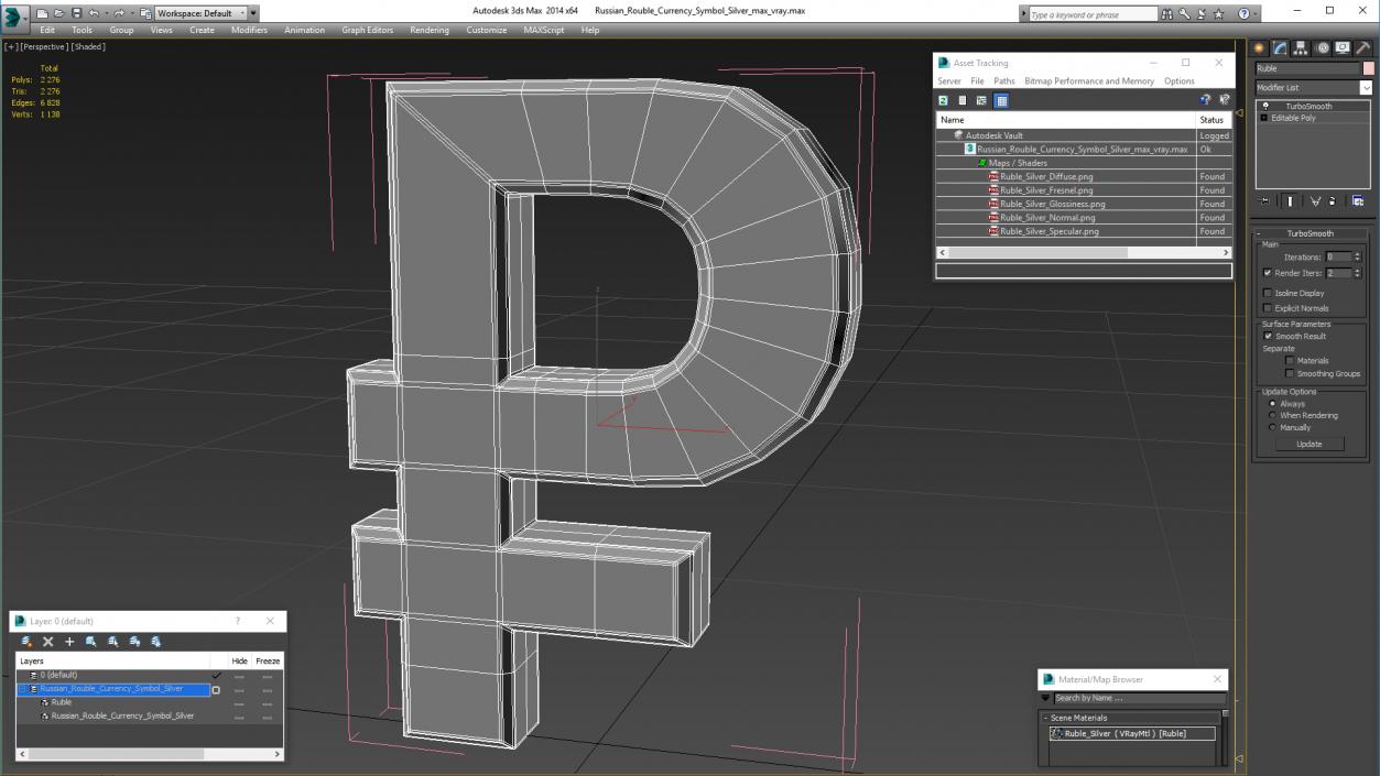 Russian Rouble Currency Symbol Silver 3D