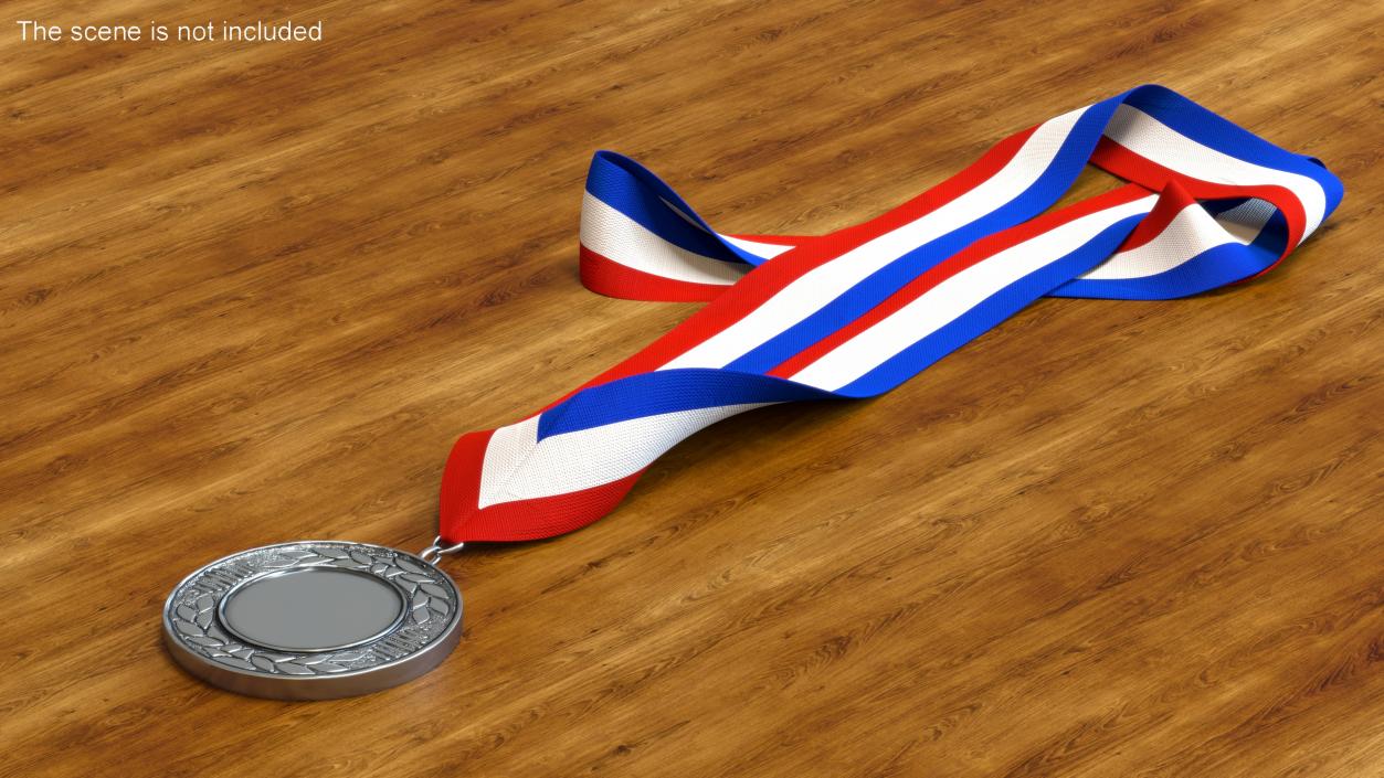 3D Silver Award Medal with Striped Ribbon model