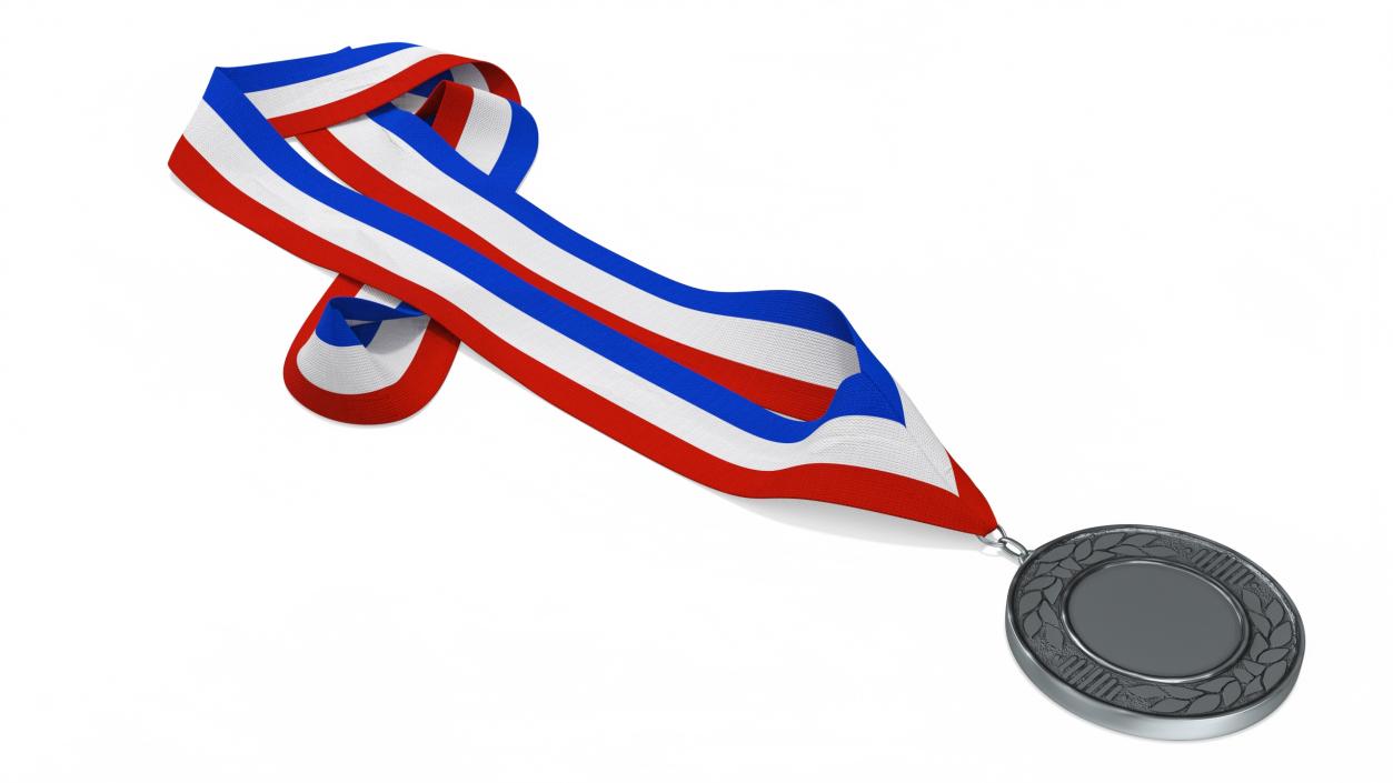 3D Silver Award Medal with Striped Ribbon model