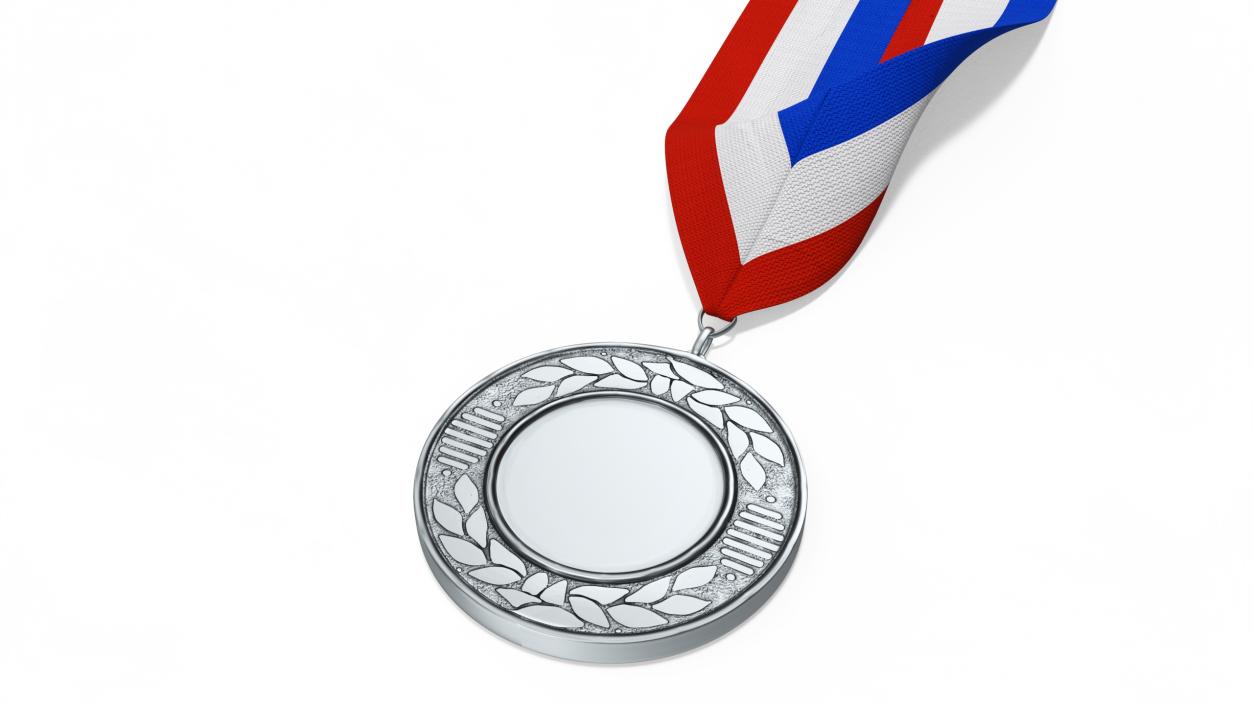 3D Silver Award Medal with Striped Ribbon model