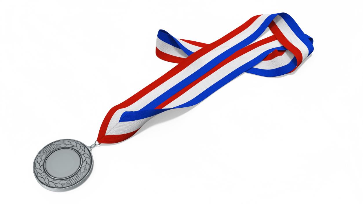 3D Silver Award Medal with Striped Ribbon model