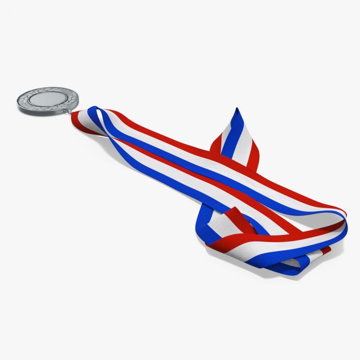 3D Silver Award Medal with Striped Ribbon model