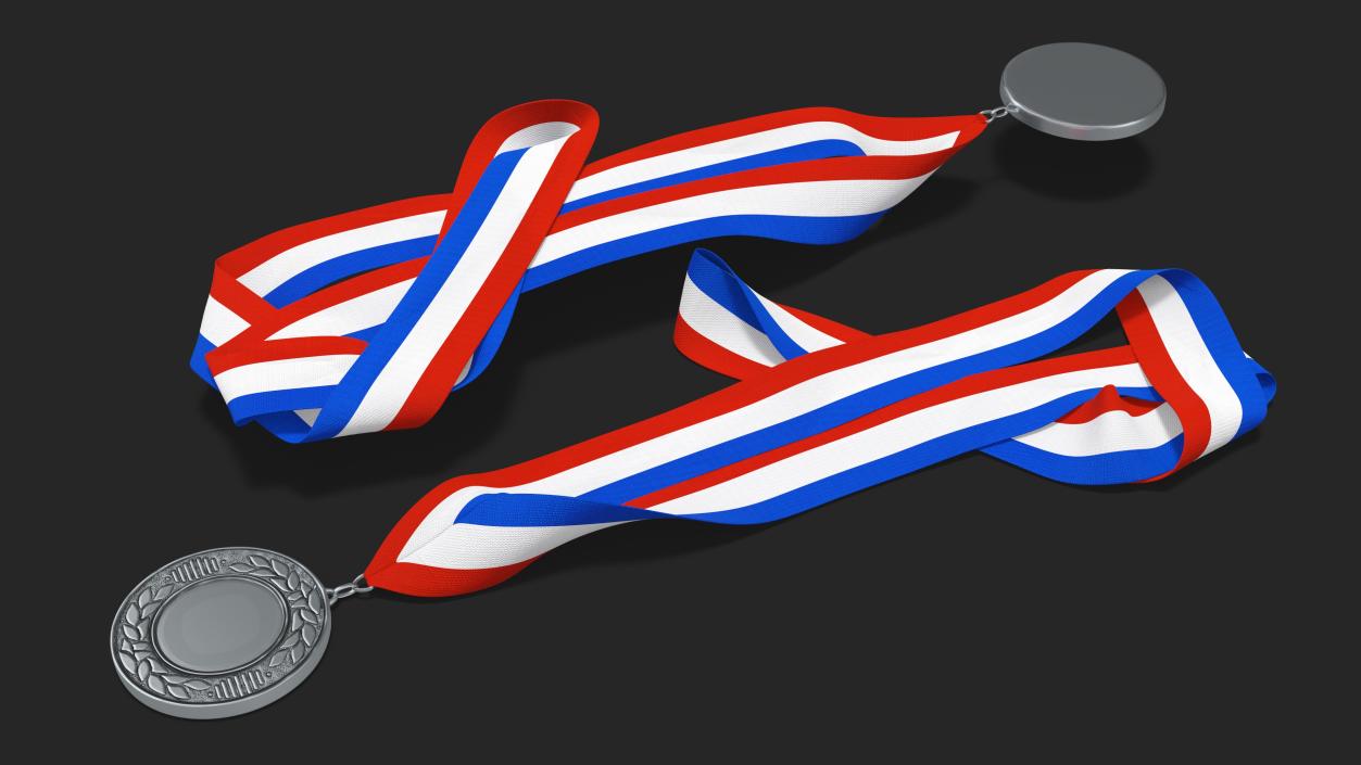 3D Silver Award Medal with Striped Ribbon model