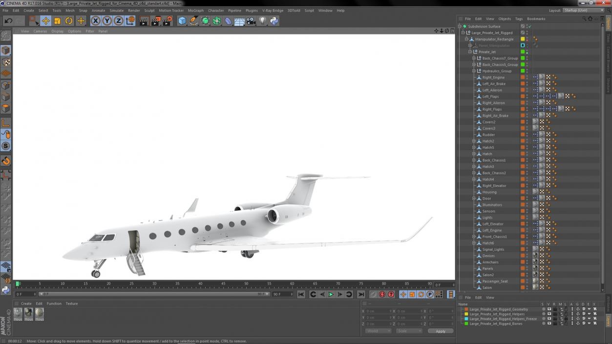 3D Large Private Jet Rigged for Cinema 4D model