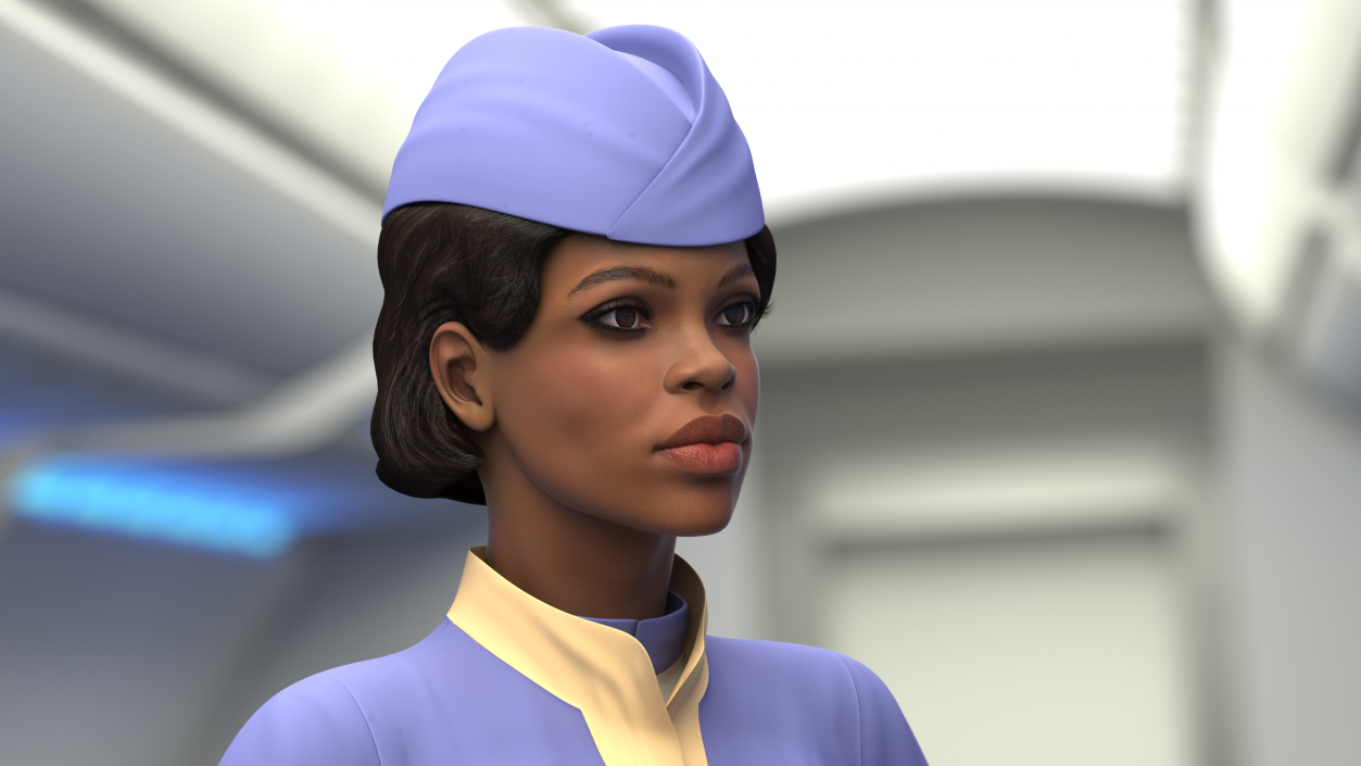 3D model Light Skin Black Stewardess Neutral Pose