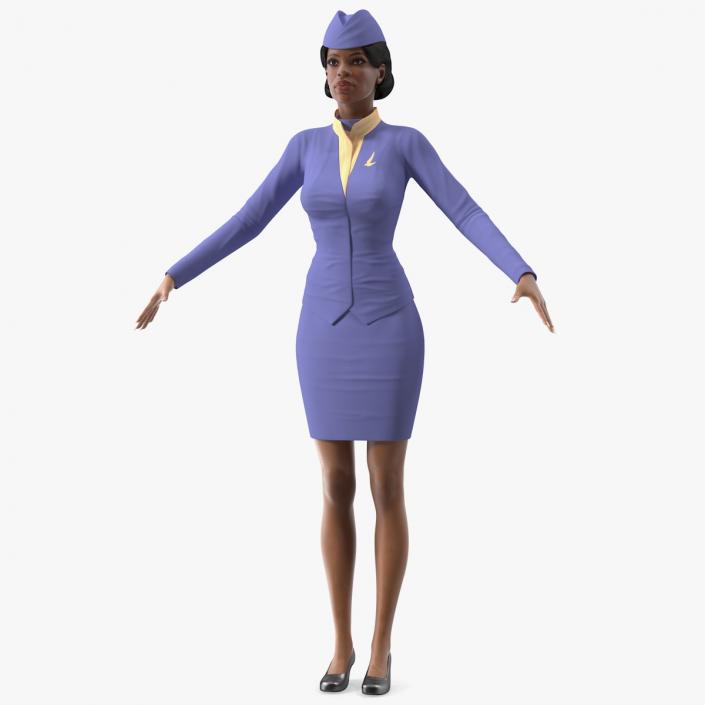 3D model Light Skin Black Stewardess Neutral Pose