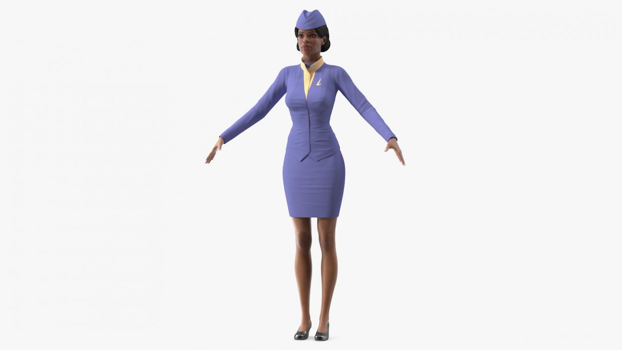 3D model Light Skin Black Stewardess Neutral Pose