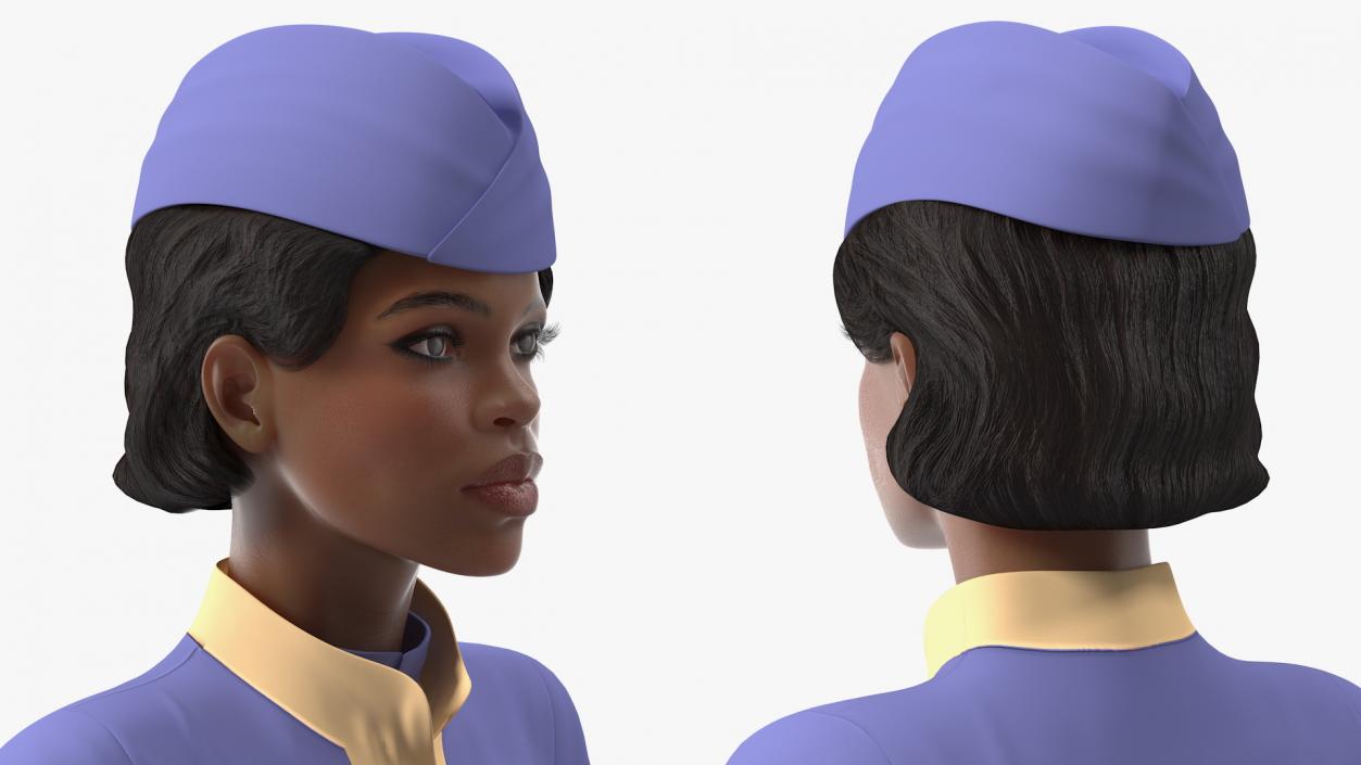 3D model Light Skin Black Stewardess Neutral Pose