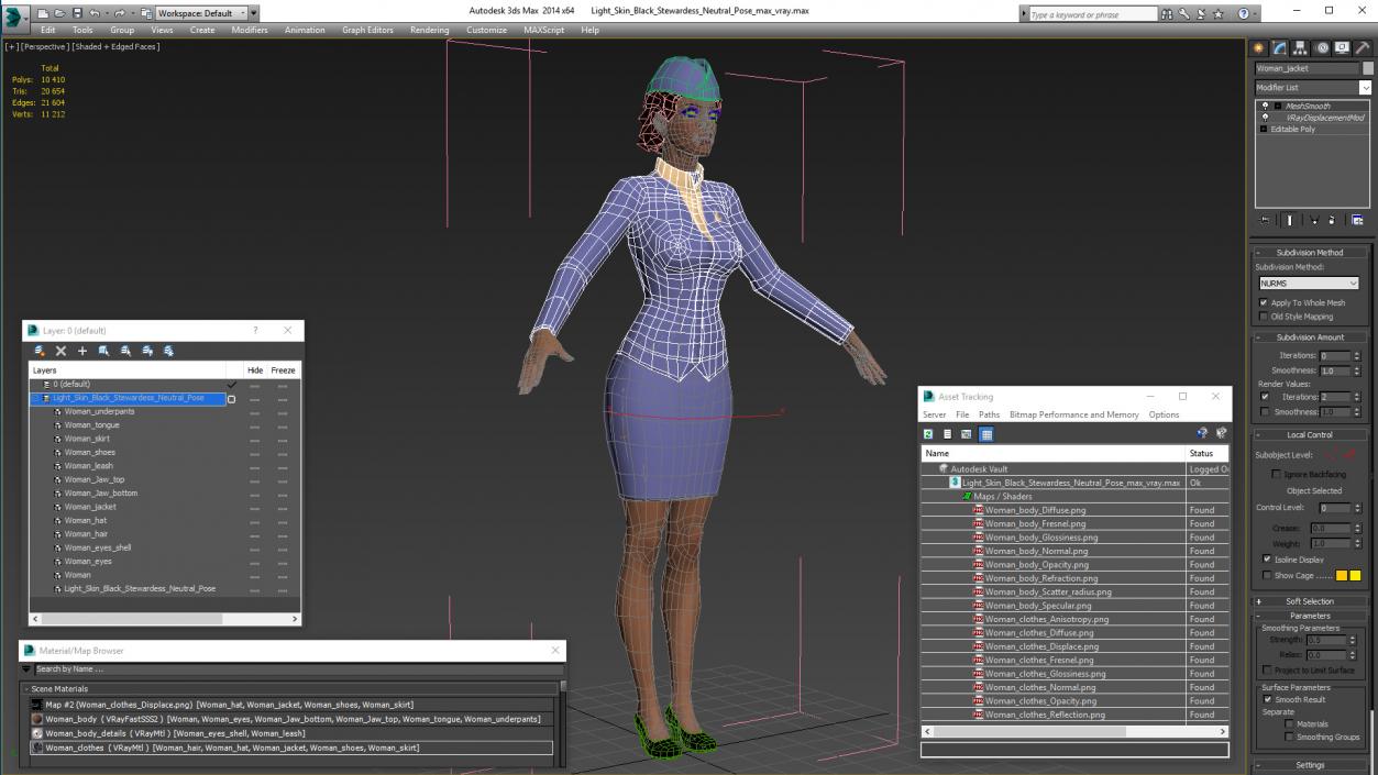 3D model Light Skin Black Stewardess Neutral Pose