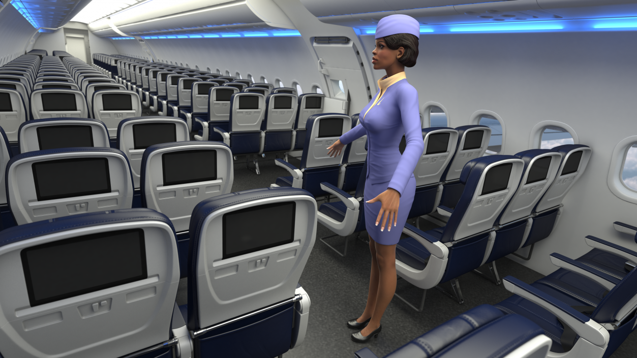 3D model Light Skin Black Stewardess Neutral Pose