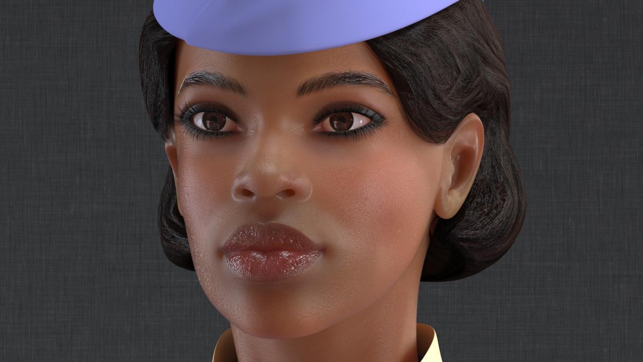 3D model Light Skin Black Stewardess Neutral Pose