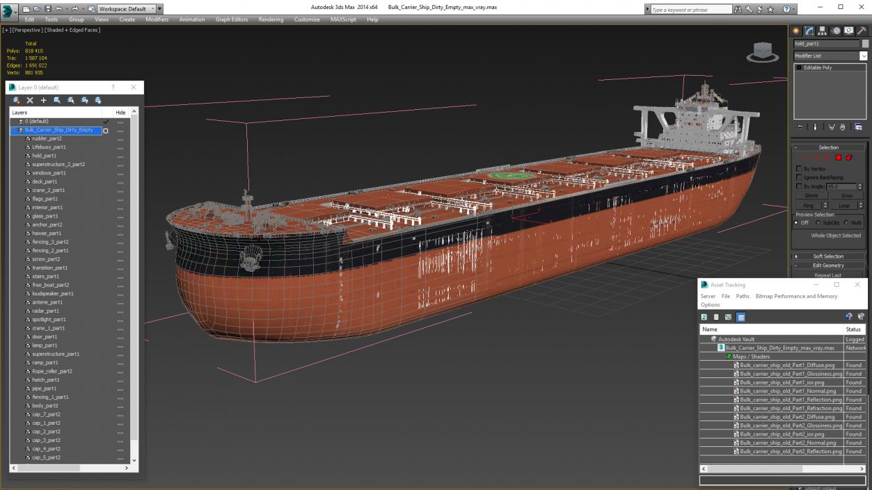 Bulk Carrier Ship Dirty Empty 3D model