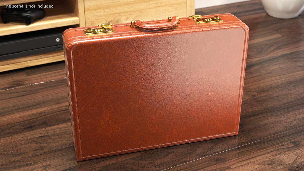 3D Opened Hard Shell Leather Briefcase Brown