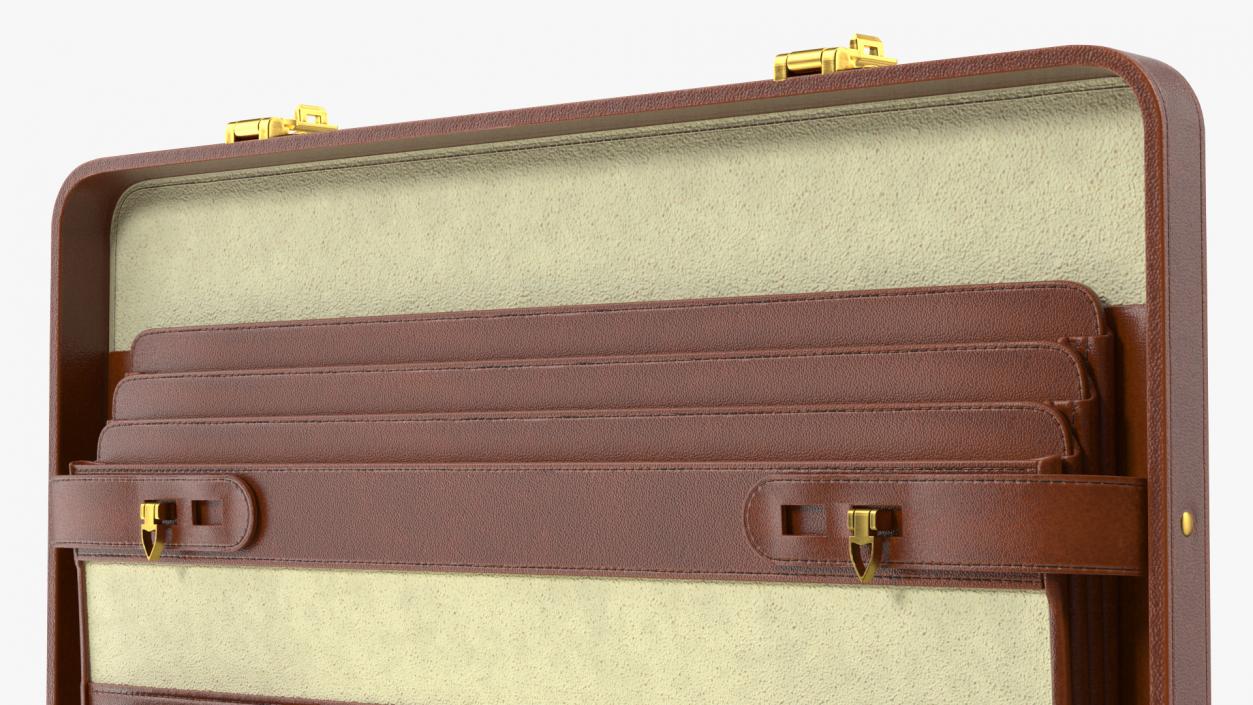 3D Opened Hard Shell Leather Briefcase Brown