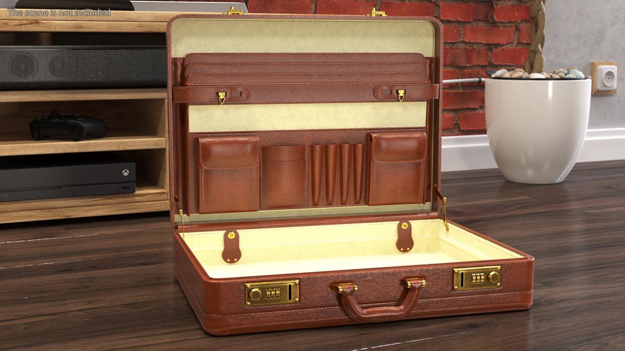 3D Opened Hard Shell Leather Briefcase Brown