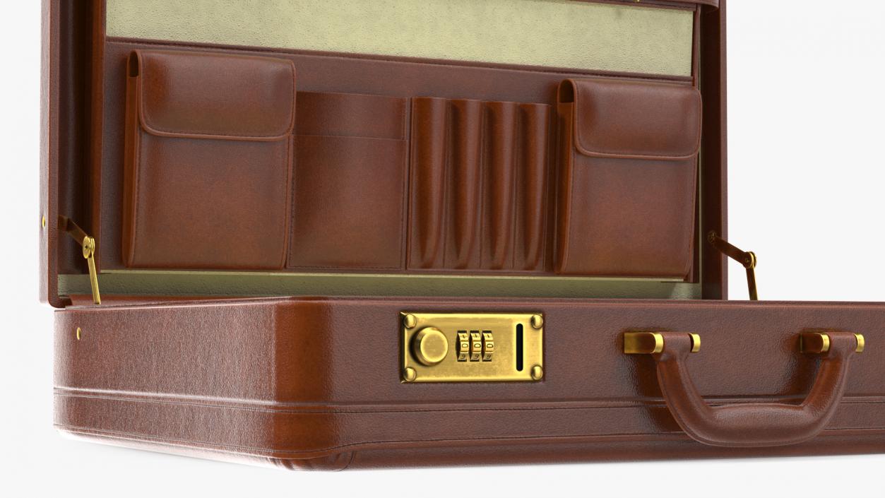 3D Opened Hard Shell Leather Briefcase Brown